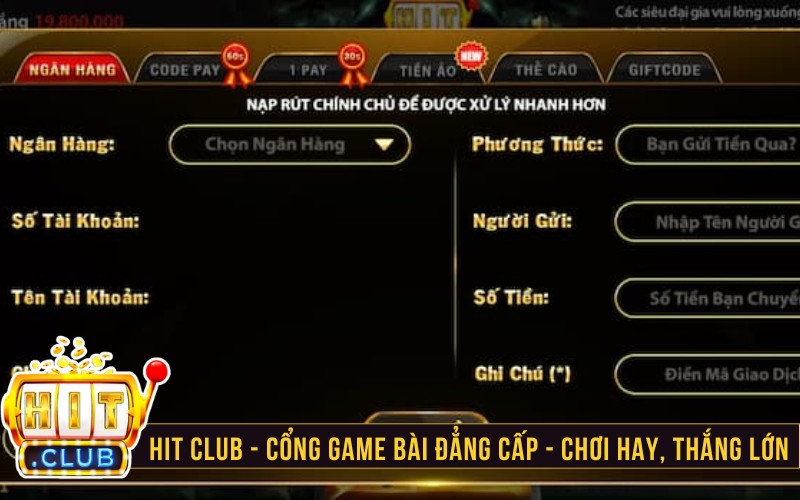 Nạp tiền Hitclub qua tài khoản ngân hàng đơn giản nhanh chóng